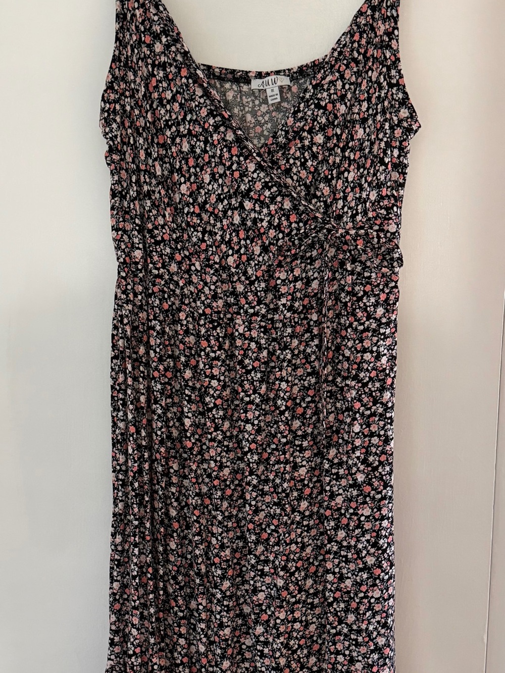 AUW Black Midi Dress with Pink and White Floral Print